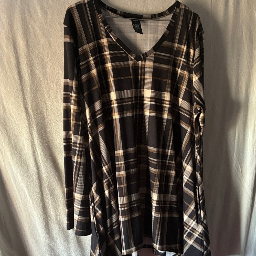 Lildy Brown and Cream Checkered Long Sleeve Tunic
